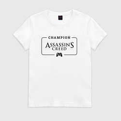 Футболка хлопковая женская Assassins Creed Gaming Champion: рамка с лого и дж, цвет: белый