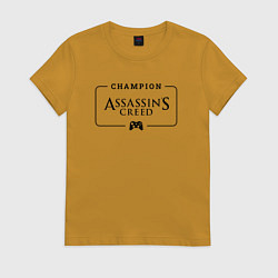 Футболка хлопковая женская Assassins Creed Gaming Champion: рамка с лого и дж, цвет: горчичный