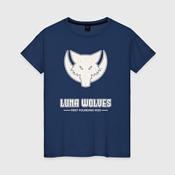 Футболка хлопковая женская Лунные волки лого винтаж, цвет: тёмно-синий