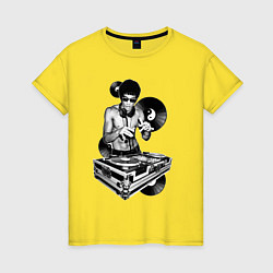 Футболка хлопковая женская Bruce Lee - Vinyl Dj, цвет: желтый