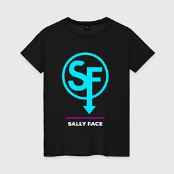 Футболка хлопковая женская Символ Sally Face в неоновых цветах, цвет: черный