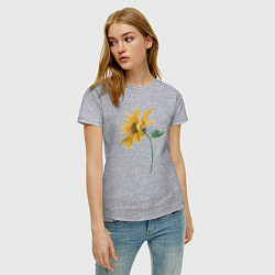 Футболка хлопковая женская Branch With a Sunflower Подсолнух, цвет: меланж — фото 2