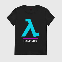 Футболка хлопковая женская Символ Half-Life в неоновых цветах, цвет: черный