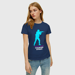 Футболка хлопковая женская Символ Counter Strike в неоновых цветах, цвет: тёмно-синий — фото 2