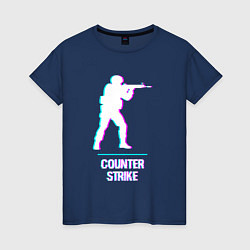 Футболка хлопковая женская Counter Strike в стиле Glitch - Баги Графики, цвет: тёмно-синий
