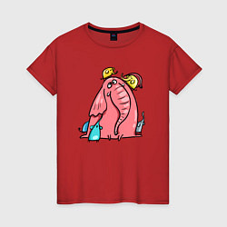 Футболка хлопковая женская Розовая слоника со слонятами, цвет: красный