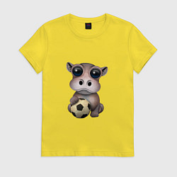 Футболка хлопковая женская Футбол - Бегемот, цвет: желтый