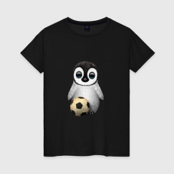 Футболка хлопковая женская Футбол - Пингвин, цвет: черный
