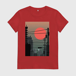 Футболка хлопковая женская Городские сумерки, цвет: красный