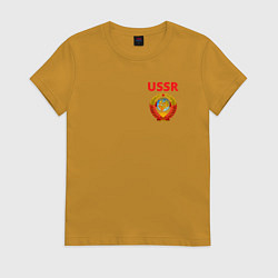 Футболка хлопковая женская USSR логотип, цвет: горчичный
