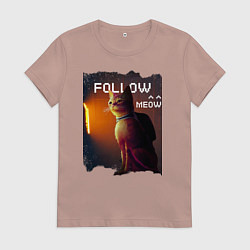 Футболка хлопковая женская STRAY FOLLOW MEOW, цвет: пыльно-розовый