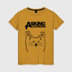 Футболка хлопковая женская Asking Alexandria - rock cat, цвет: горчичный