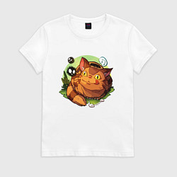 Футболка хлопковая женская Котобус и сусуватари - мой сосед Тоторо, цвет: белый