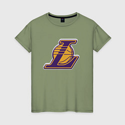 Футболка хлопковая женская ЛА Лейкерс объемное лого, цвет: авокадо