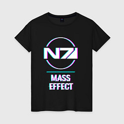Футболка хлопковая женская Mass Effect в стиле glitch и баги графики, цвет: черный