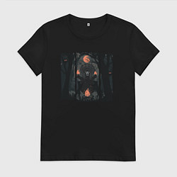 Футболка хлопковая женская Оранжевая луна и медведь шаман, цвет: черный