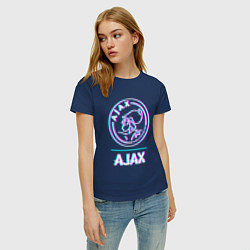 Футболка хлопковая женская Ajax FC в стиле glitch, цвет: тёмно-синий — фото 2