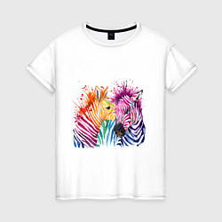 Футболка хлопковая женская Zebras, цвет: белый