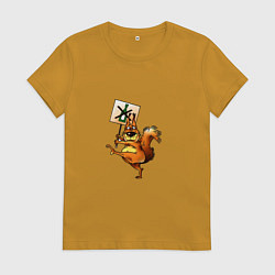 Футболка хлопковая женская Белка против пьянства, цвет: горчичный
