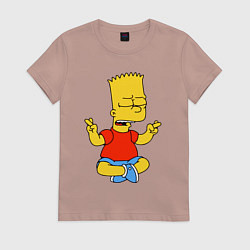 Футболка хлопковая женская Барт Симпсон - сидит со скрещенными пальцами, цвет: пыльно-розовый