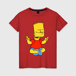 Футболка хлопковая женская Барт Симпсон - сидит со скрещенными пальцами, цвет: красный