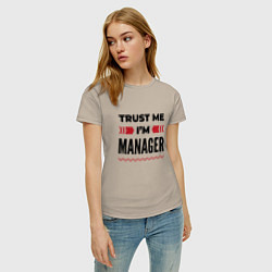 Футболка хлопковая женская Trust me - Im manager, цвет: миндальный — фото 2