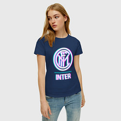 Футболка хлопковая женская Inter FC в стиле glitch, цвет: тёмно-синий — фото 2