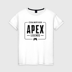 Футболка хлопковая женская Apex Legends gaming champion: рамка с лого и джойс, цвет: белый