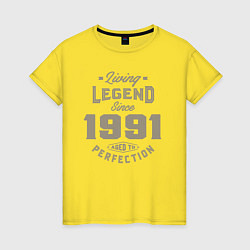 Футболка хлопковая женская Живая легенда 1991, цвет: желтый