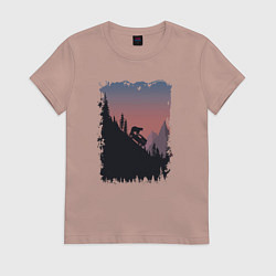Футболка хлопковая женская Медведь и внедорожник, цвет: пыльно-розовый