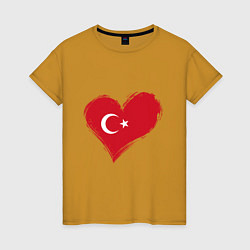 Футболка хлопковая женская Сердце - Турция, цвет: горчичный