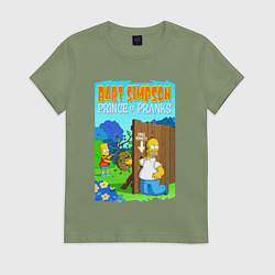 Футболка хлопковая женская Барт Симпсон дурит своего батю - розыгрыш, цвет: авокадо