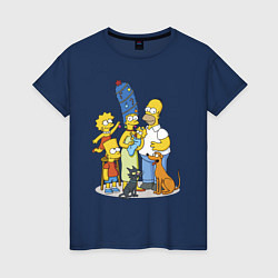 Футболка хлопковая женская Семейка Симпсонов встречает Новый Год!, цвет: тёмно-синий