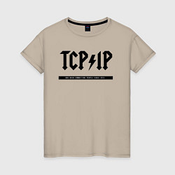 Футболка хлопковая женская TCPIP Connecting people since 1972, цвет: миндальный