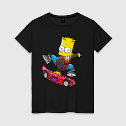 Футболка хлопковая женская Барт Симпсон - крутой скейтбордист, цвет: черный