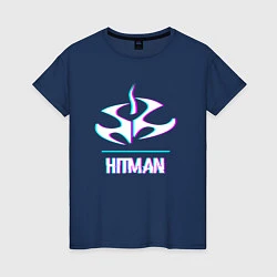 Футболка хлопковая женская Hitman в стиле glitch и баги графики, цвет: тёмно-синий