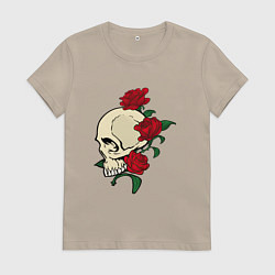 Футболка хлопковая женская Смерть-продолжение жизни, цвет: миндальный