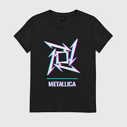 Футболка хлопковая женская Metallica glitch rock, цвет: черный