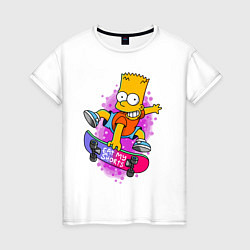 Футболка хлопковая женская Барт Симпсон на скейтборде - Eat my shorts!, цвет: белый