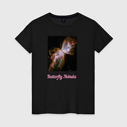 Футболка хлопковая женская Butterfly Nebula, цвет: черный
