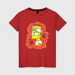 Футболка хлопковая женская Барт Симпсон с татухой над глазом, цвет: красный