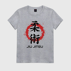 Футболка хлопковая женская Jiu jitsu red splashes logo, цвет: меланж
