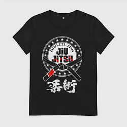 Футболка хлопковая женская Brazilian splashes Jiu jitsu logo, цвет: черный