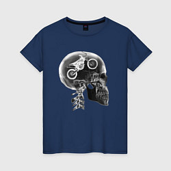 Футболка хлопковая женская Рентген головы байкера, цвет: тёмно-синий