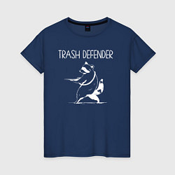 Футболка хлопковая женская Енот защитник мусора, цвет: тёмно-синий
