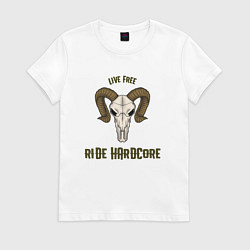 Футболка хлопковая женская Live free - ride hardcore, цвет: белый