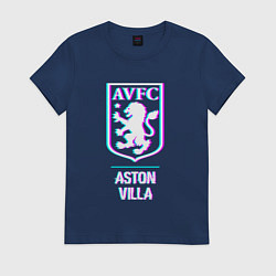 Футболка хлопковая женская Aston Villa FC в стиле glitch, цвет: тёмно-синий