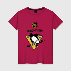 Футболка хлопковая женская Питтсбург Пингвинз НХЛ логотип, цвет: маджента