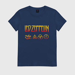 Футболка хлопковая женская Led Zeppelin - logotype, цвет: тёмно-синий
