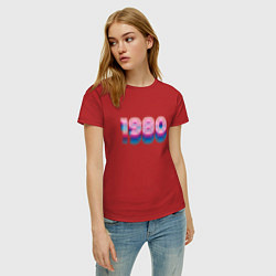 Футболка хлопковая женская 1980 год ретро неон, цвет: красный — фото 2